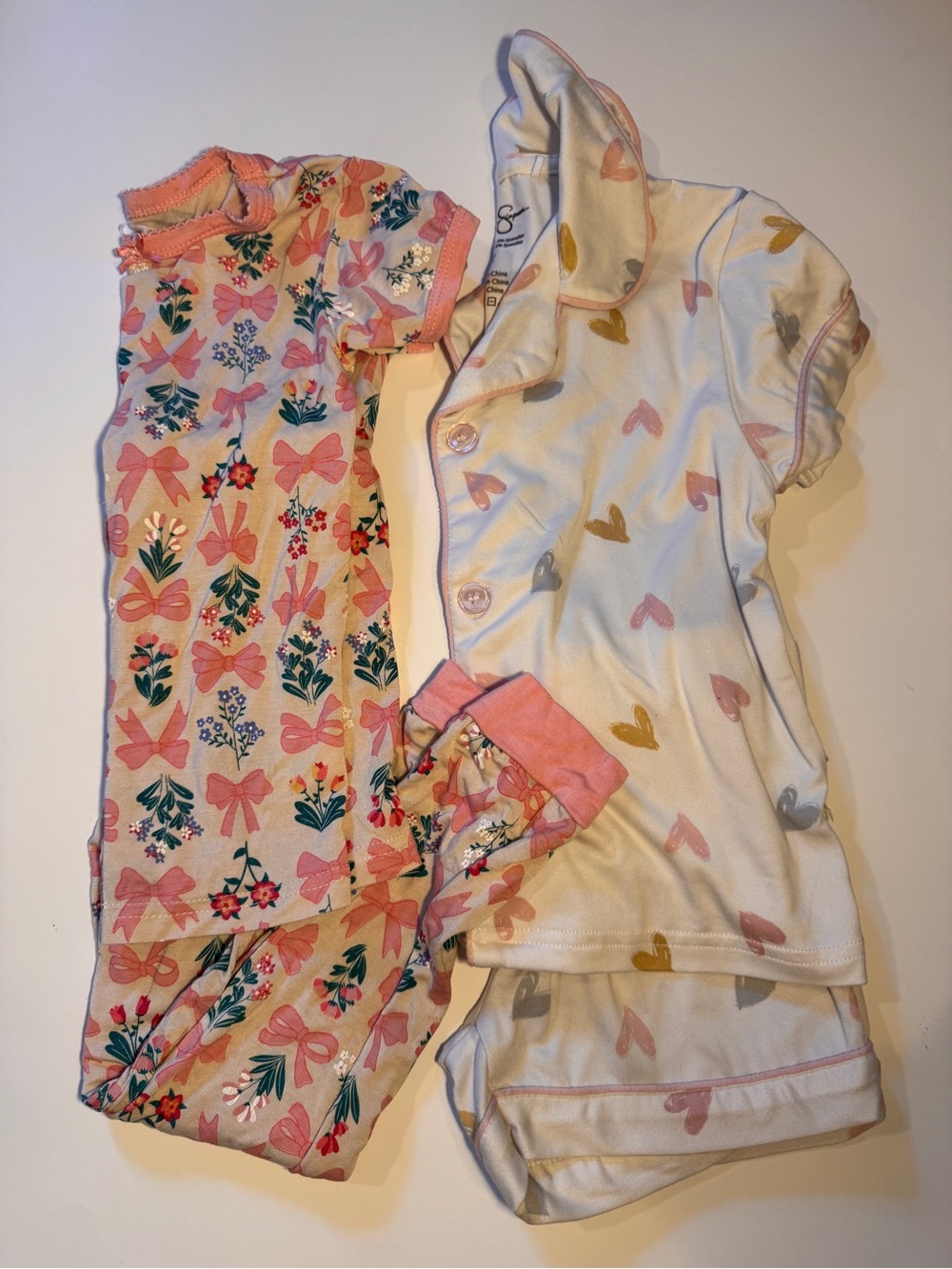 Jessica Simpson Girls Pink & White Floral Heart Short-Sleeve Pajama Set